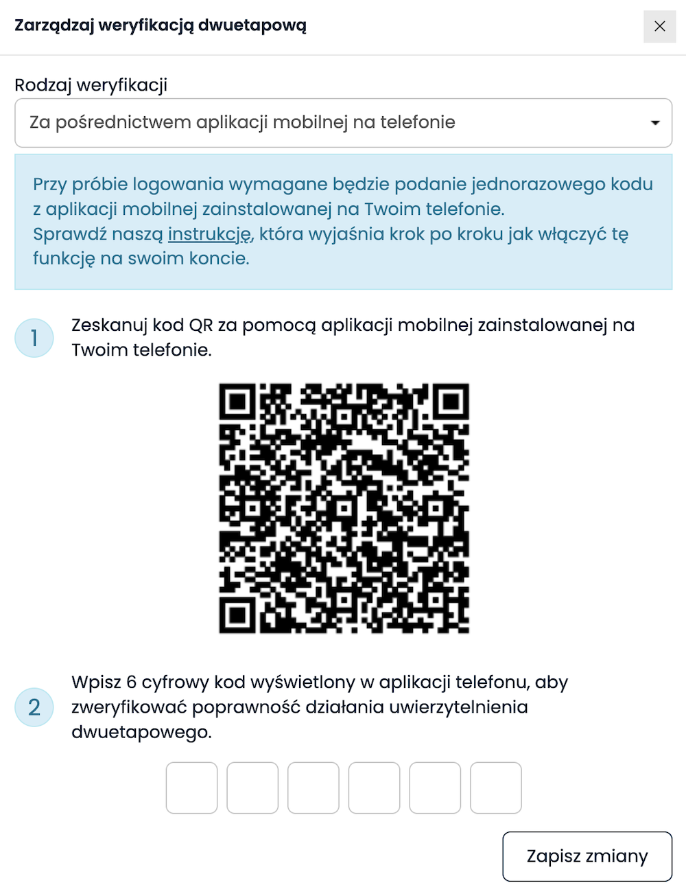 Setting up two-step verification using a mobile app